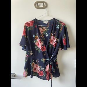 Flowery top with tie front